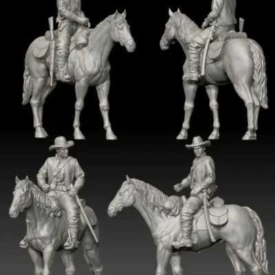 Confederate cavalry man, gun on horse