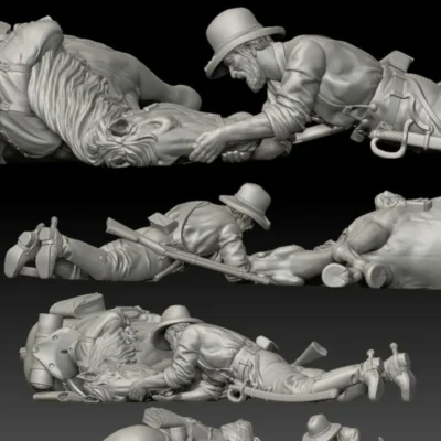 Confederate cavalry man and his dead horse