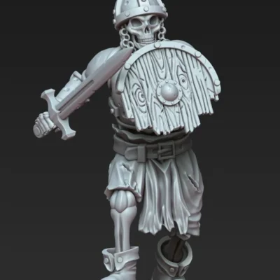 Skeleton with sword and shield advancing RF