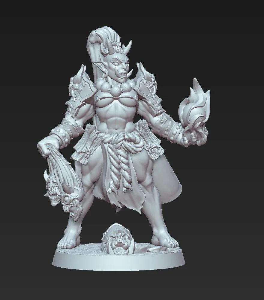 Oni Grunt lady with heads and casting spell AG