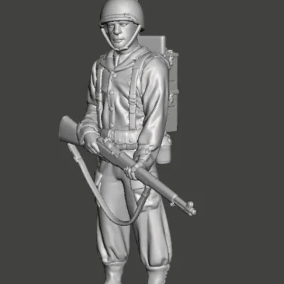 American engineer standing with rifle AS