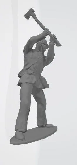 Soldier using axe, clubbing in long jacket and kepi