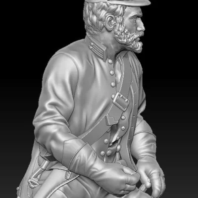 Cavalry officer in forage cap gun on back