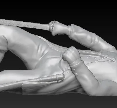 Confederate officer in hat and frock coat on ground