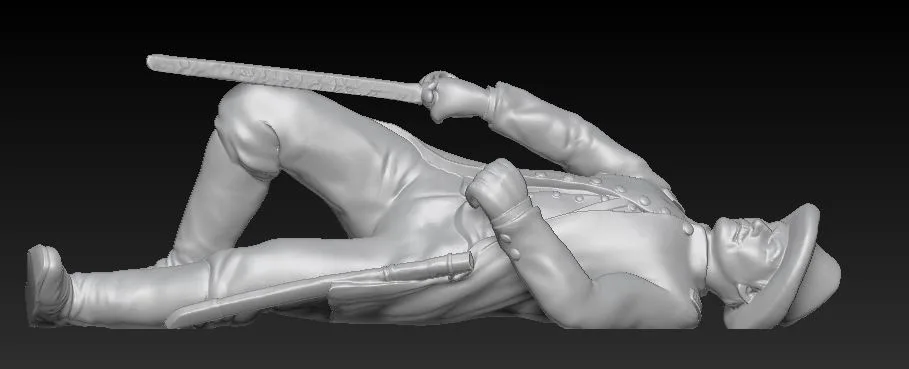 Confederate officer in hat and frock coat on ground