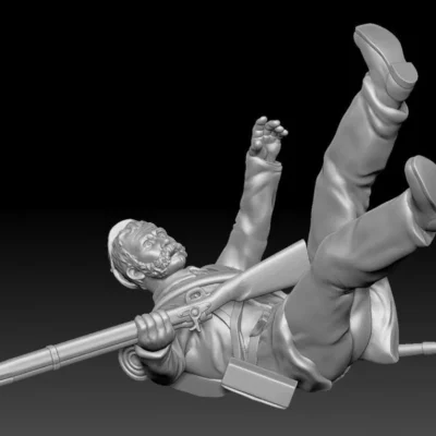 Falling soldier in forage cap and mustache