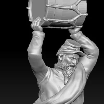 Soldier Fighting with drum with short jacket in large beard and kepi