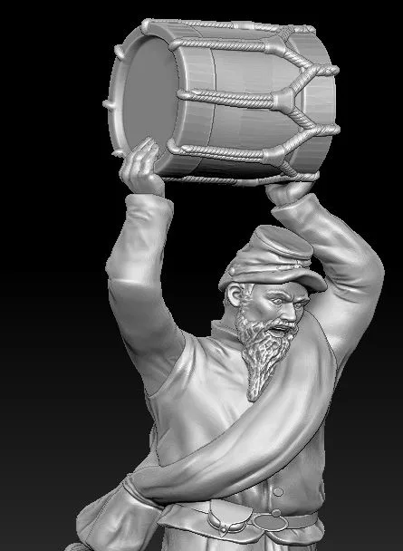 Soldier Fighting with drum with short jacket in large beard and kepi