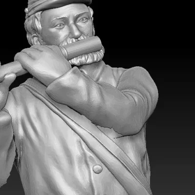 Flute player in forage cap and medium beard