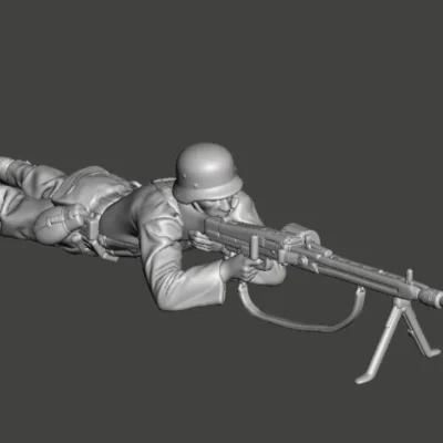 German soldier shooting laying with MG42 AS