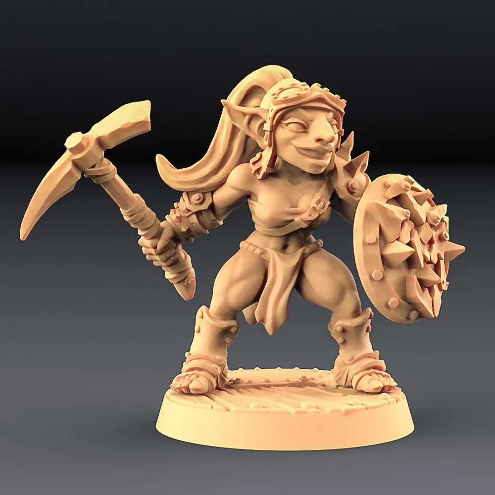 Goblin female with pickaxe and shield AG