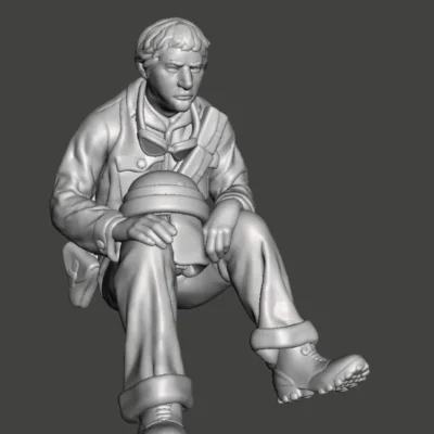 Italian Tank Crew sitting with helm in knee AS