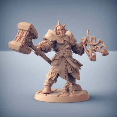 Warrior priest with warhammer casting spell in helm AG