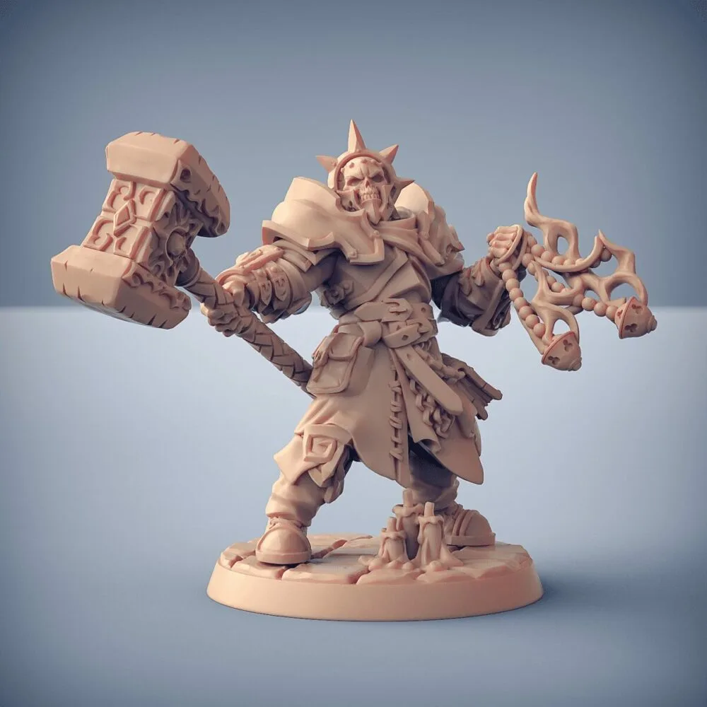 Warrior priest with warhammer casting spell in helm AG