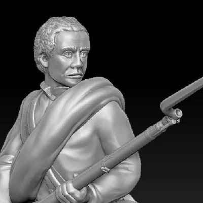 Soldier Bayoneting in short jacket and rolled bare head