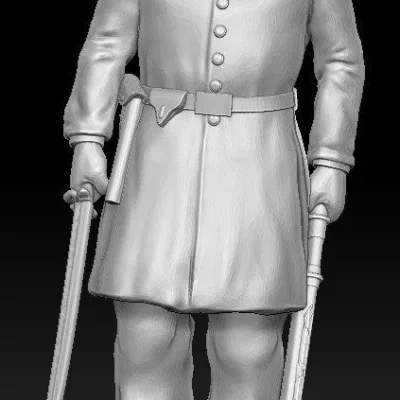 Officer standing still in Kepi large beard