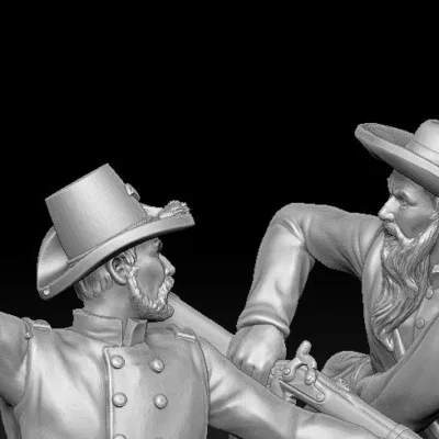 Officer in hardee hat beating soldier with revolver beard