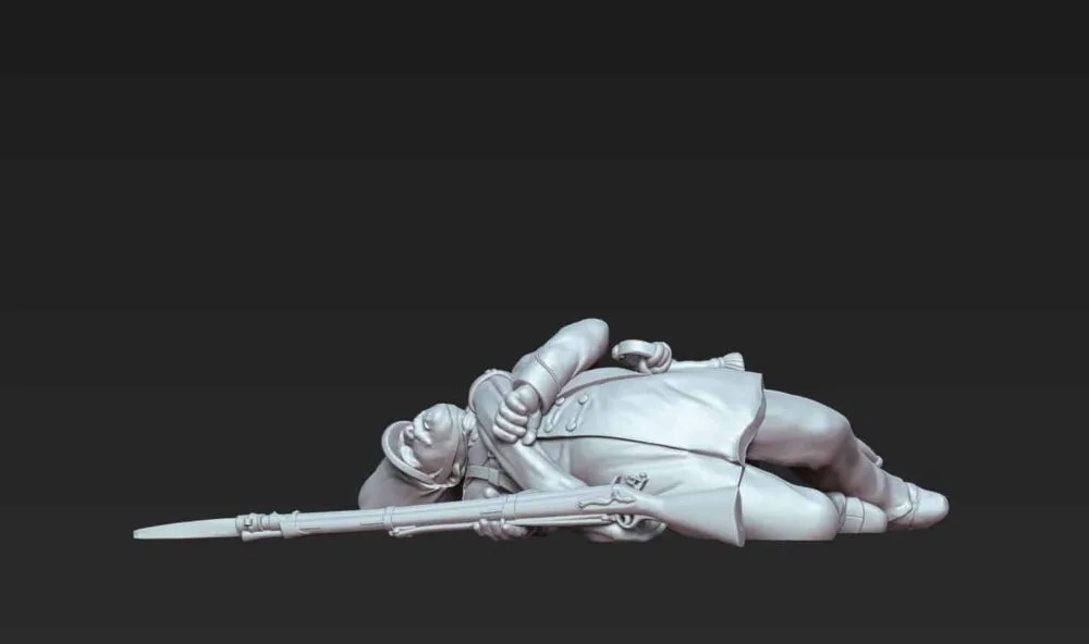 Prussian 25th Line (Lützow Freikorps) soldier, dead on the side laying on the ground