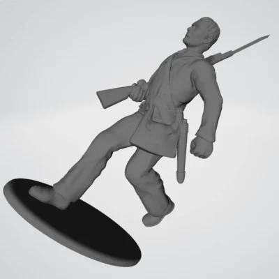 Soldier running with gun up, bare head