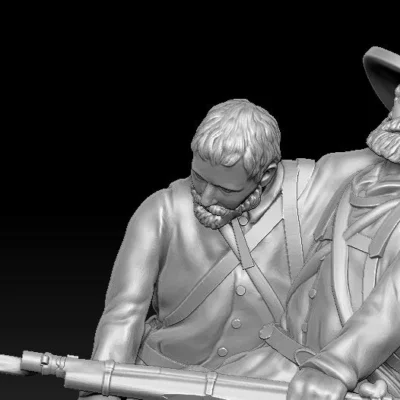 Soldier assisting wounded hardee hat and beard