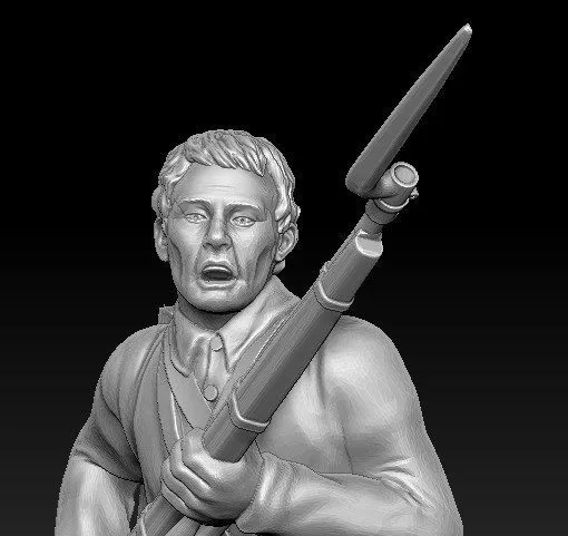 Soldier charging with short jacket bare head