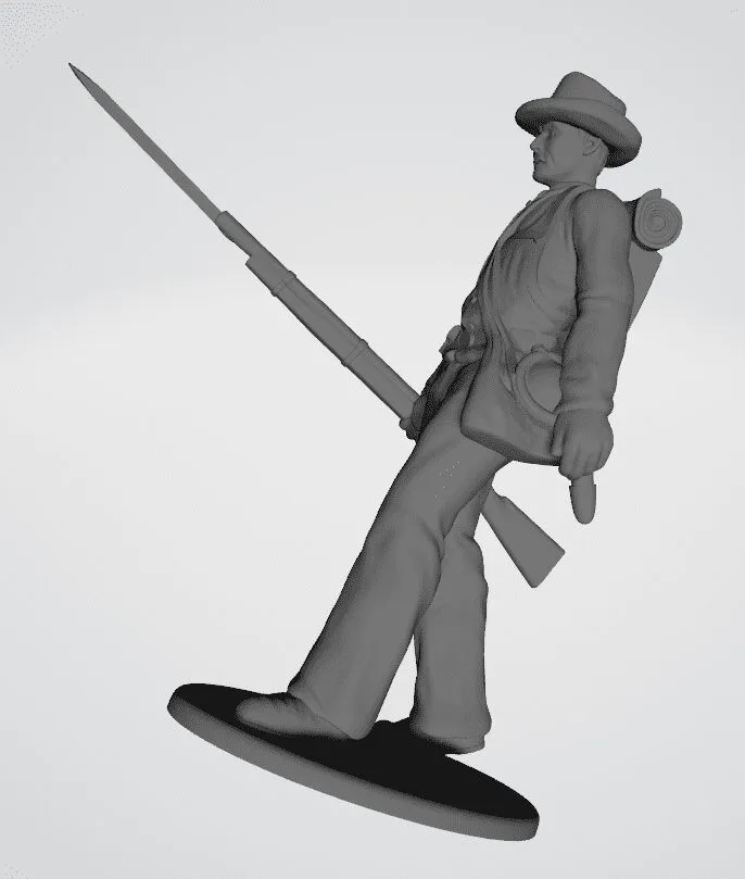 Soldier walking with rifle in hat