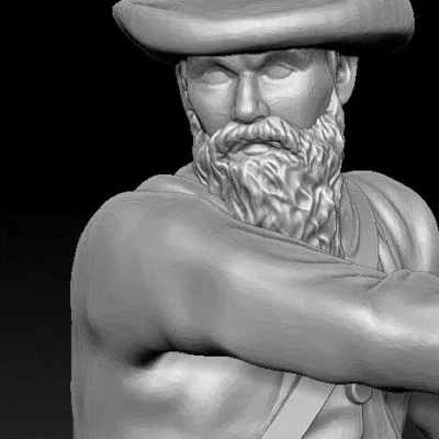 Soldier Swinging musket in hat and large beard