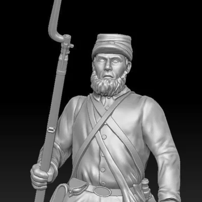 Soldier walking towards enemy in kepi with long beard