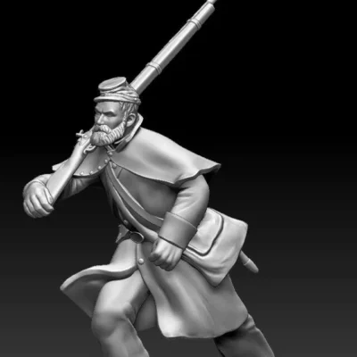 Winter soldier in forage cap and beard