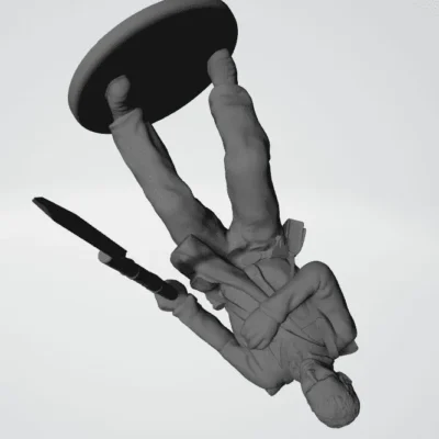 Soldier hit in stomach bare head