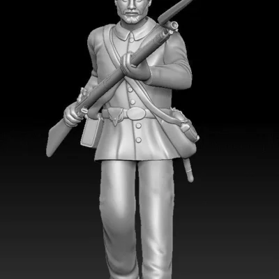 soldier moving with gun in forage cap