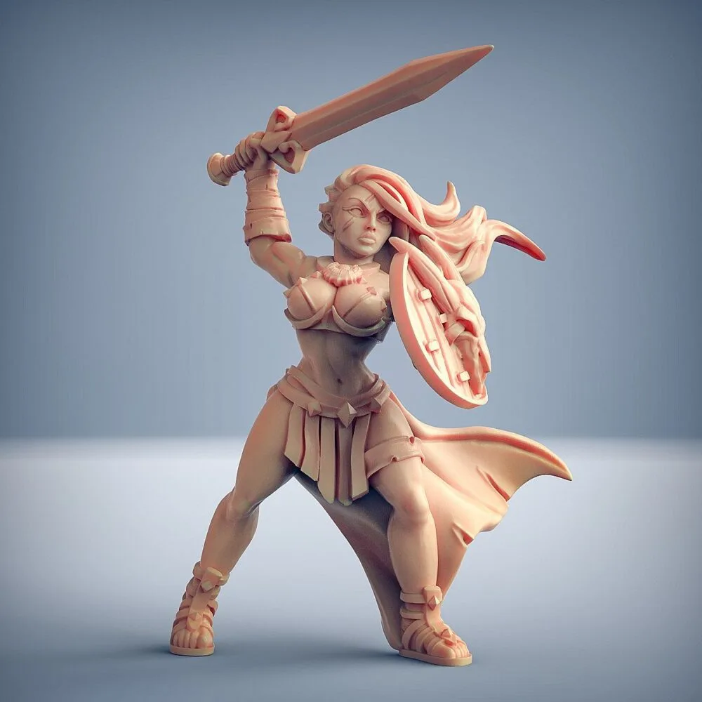 Amazon Warrior raised sword and shield AG