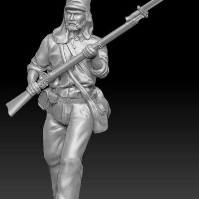 11th NY Fire Zouave advancing in Havelock (normal pants) alt pose beard