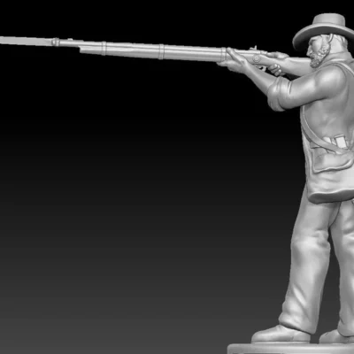 1st Minnesota Infantry regiment soldier in plug hat standing firing in normal pants and with beard