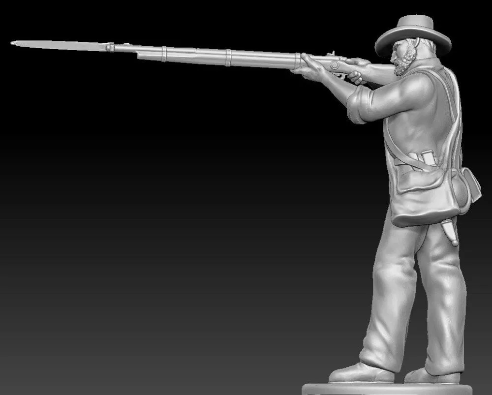 1st Minnesota Infantry regiment soldier in plug hat standing firing in normal pants and with beard