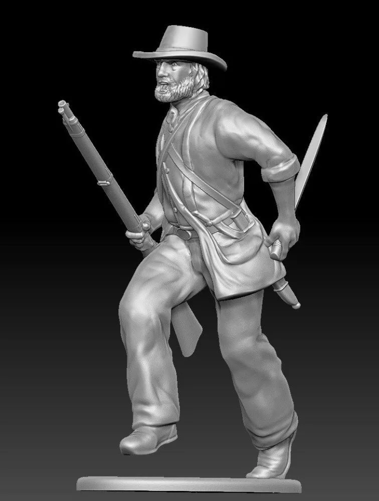 1st Minnesota Infantry regiment running in plug hat shirt and beard with bayonet in hand