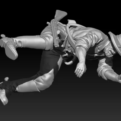 Confederate cavalry falling off horse, rider only