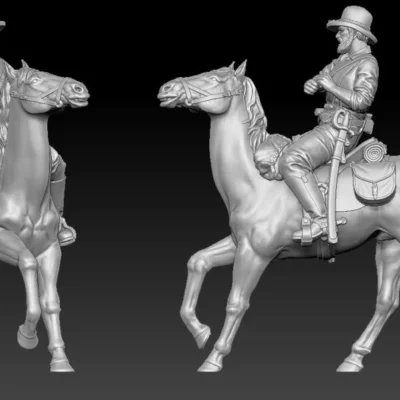 Confederate cavalry stopping horse, gun on horse