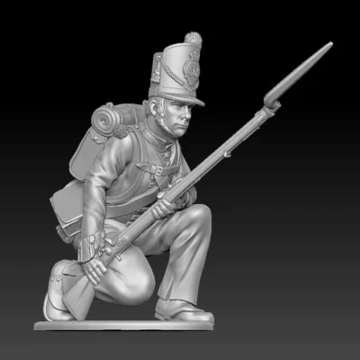 British 27th "Inniskillin" Regiment of Foot-Waterloo 1815 crouching with knapsack alt pose 2