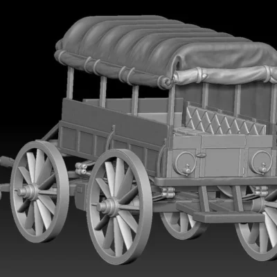 Wheeling Rosecrans Ambulance Wagon, one side rolled up