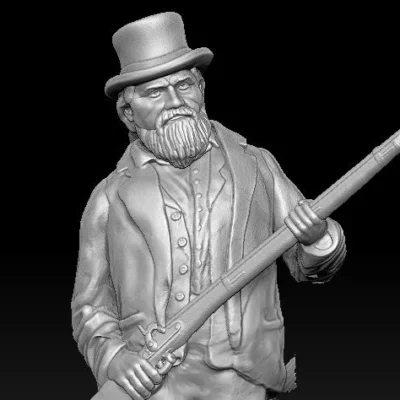 Civilian man man rifle, chubby beard