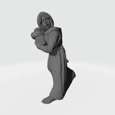 Medieval running woman with baby EM