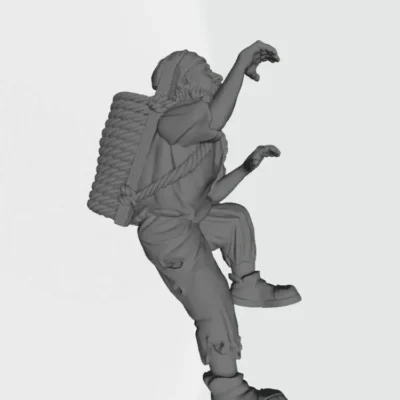 Climbing man with medieval backpack EM