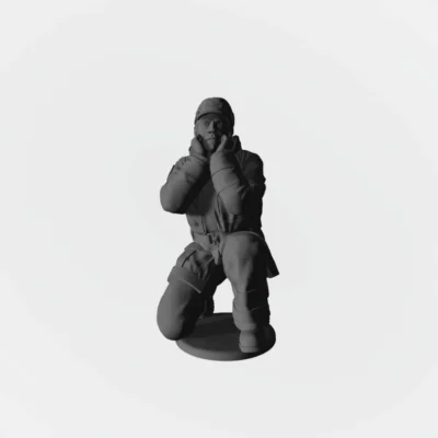 Swedish Air Force Fireman 1990's - Crouching covering ears other pose v2