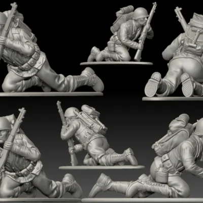 American GI soldier D-day advancing on knee