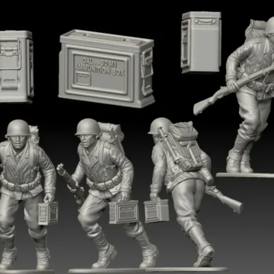 American GI soldier D-day running with ammo box