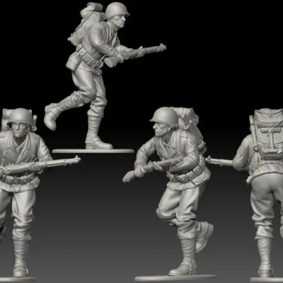 American GI soldier D-day running with rifle low