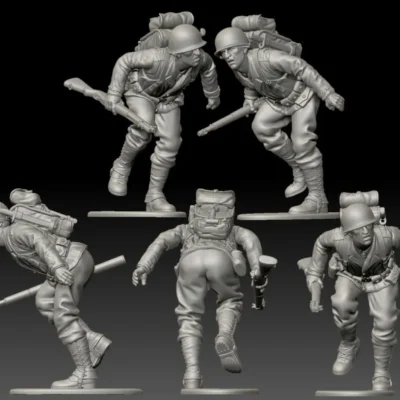 American GI soldier D-day running with rifle in one hand