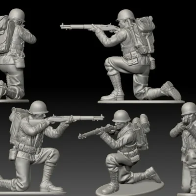 American GI soldier D-day shooting on knee