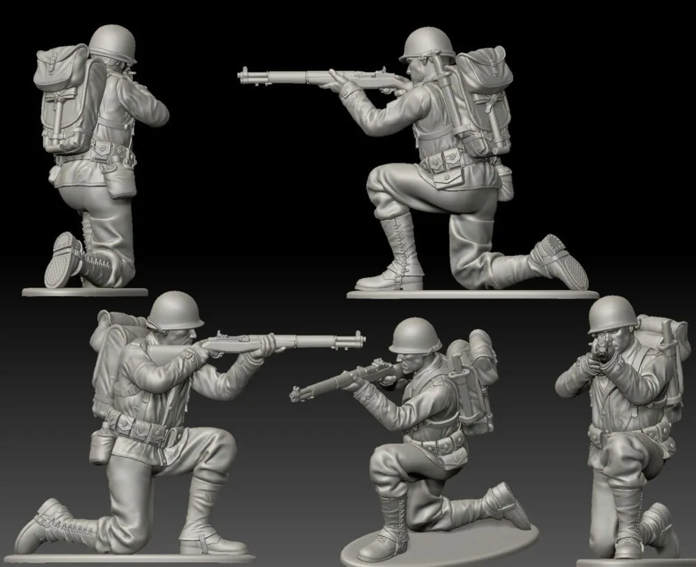 American GI soldier D-day shooting on knee